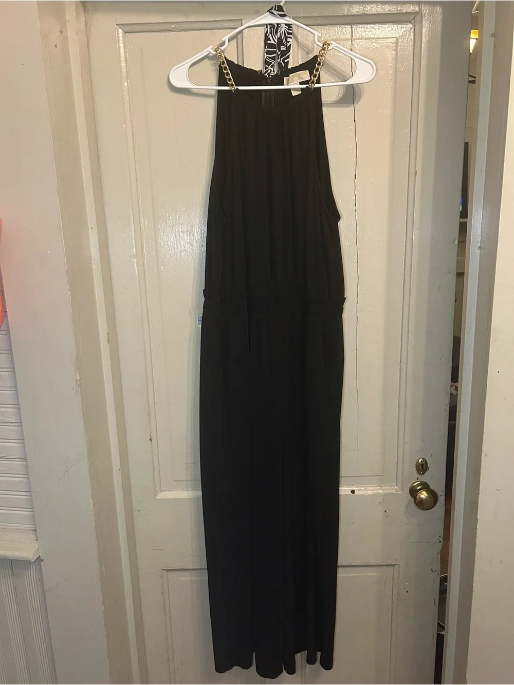 Michael Kors Romper Style Pant Suit With Scarf Size XL Black